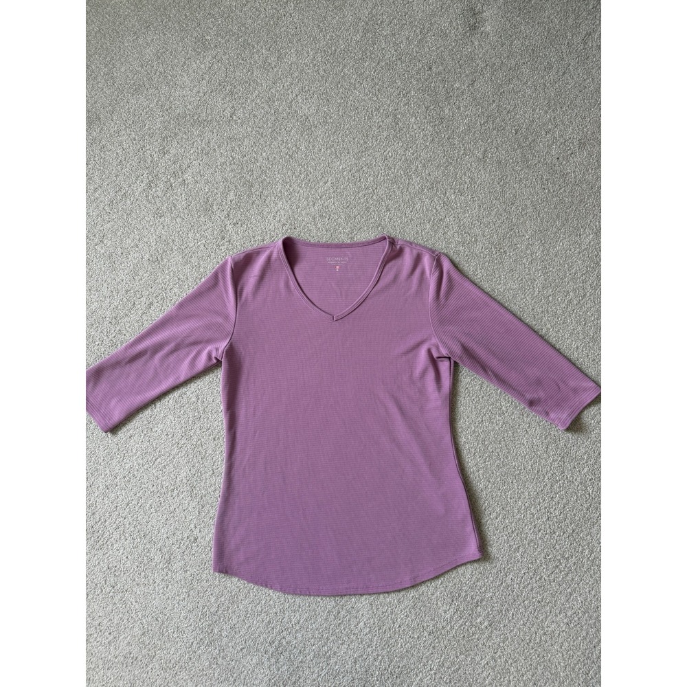 Segments Essentials Women Mauve Purple Ribbed V-Neck 3/4 Sleeve Top Medium